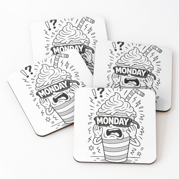 Item preview, MONDAY Coffee Meltdown – Funny Black & White Line Art designed and sold by ComedyInkFactor.