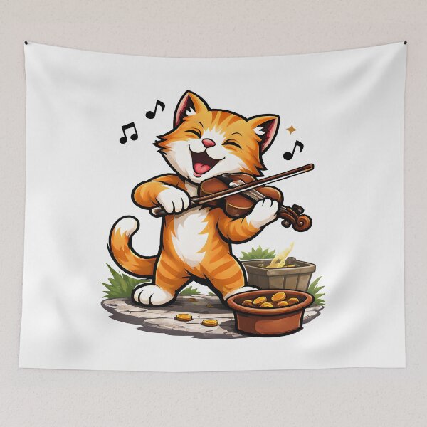 Item preview, Joyful cat and violin Music Illustration designed and sold by ZuToMi.