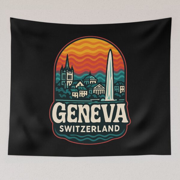 Item preview, Geneva Switzerland Retro Trippy Art Travel designed and sold by TomFrontierArt.