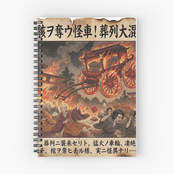 Item preview, Fire Phantom Funeral Cart | Japanese Kawaraban Vintage Newspaper Style | Edo Monster Incident Art designed and sold by Mori-no-Akari.