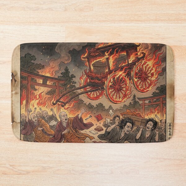 Item preview, Fire Phantom Funeral Cart | Japanese Kawaraban Vintage Newspaper Style | Edo Monster Incident Art designed and sold by Mori-no-Akari.
