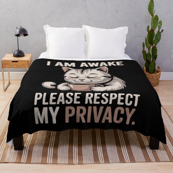 Item preview, I'm awake. Please respect my privacy – a sleepy cat with coffee | A funny design to put you in a good mood in the morning designed and sold by Tomasz Siennicki.
