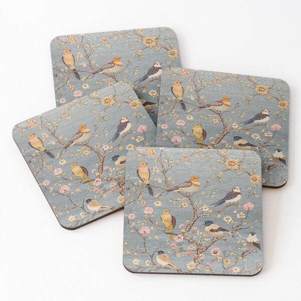 Item preview, Blue-Gray Silk Wildflowers Colorful Birds Tree Carpet designed and sold by GrinGalore.