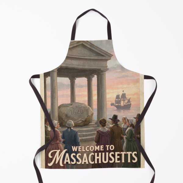 Item preview, Vintage Plymouth Rock and Mayflower Massachusetts Travel Poster Art designed and sold by Cozy-Old-Pub.