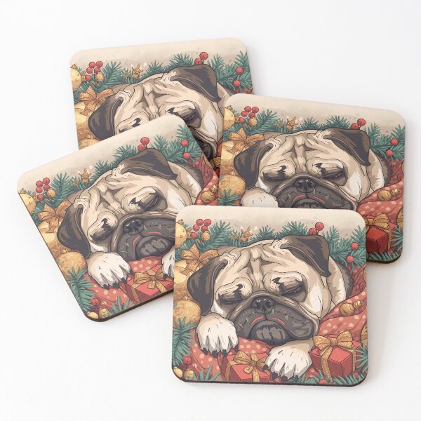 Item preview, Grumpy Christmas Pug - Sleepy Holiday Burnout Vector Art designed and sold by The Grumpy Pet Club.