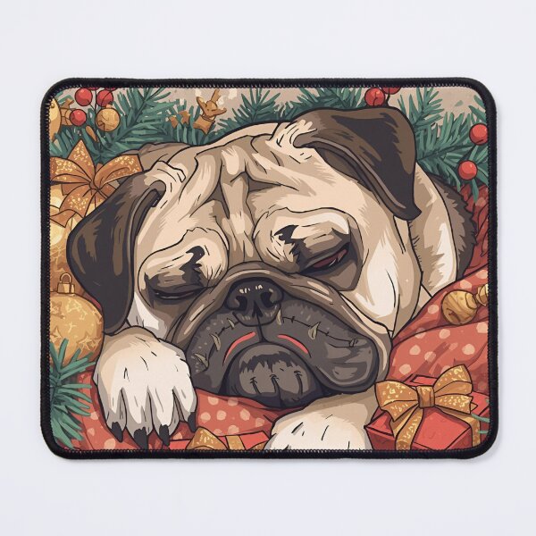 Item preview, Grumpy Christmas Pug - Sleepy Holiday Burnout Vector Art designed and sold by The Grumpy Pet Club.