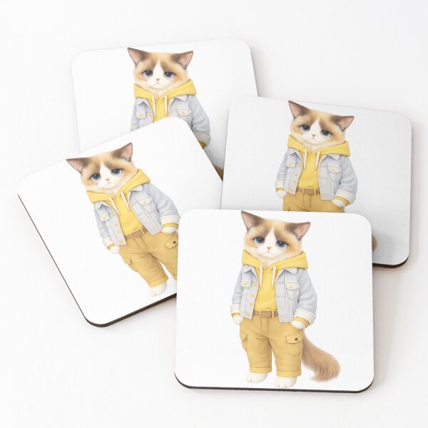 Item preview, Sad Fashion Cat – Emotional Ragdoll Cat in Hoodie and Denim Jacket designed and sold by Monchatra.