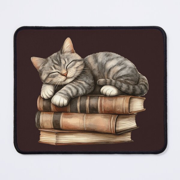 Artikelvorschau, Schläfrige Katze auf einem Stapel alter Bücher entworfen und verkauft von SirLeeTees.