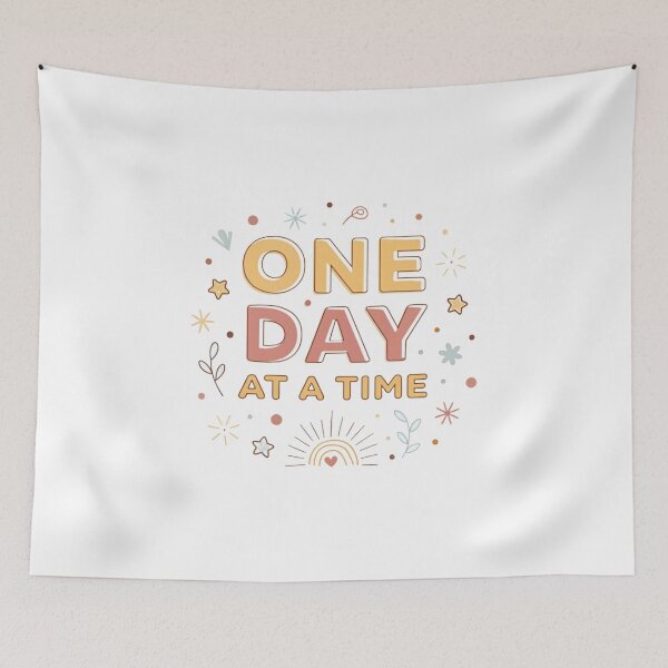Item preview, One Day at a Time — Positive Motivational Retro Typography Design designed and sold by VivoStudio.