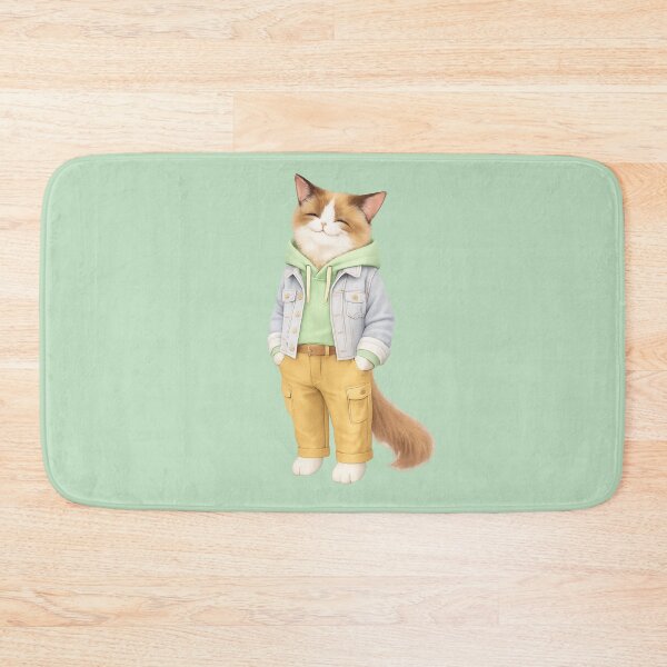 Item preview, Relaxed Fashion Cat – Calm Ragdoll Cat in Hoodie and Denim Jacket designed and sold by Monchatra.