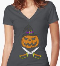 Pirate Pumpkin Halloween Women's Fitted V-Neck T-Shirt