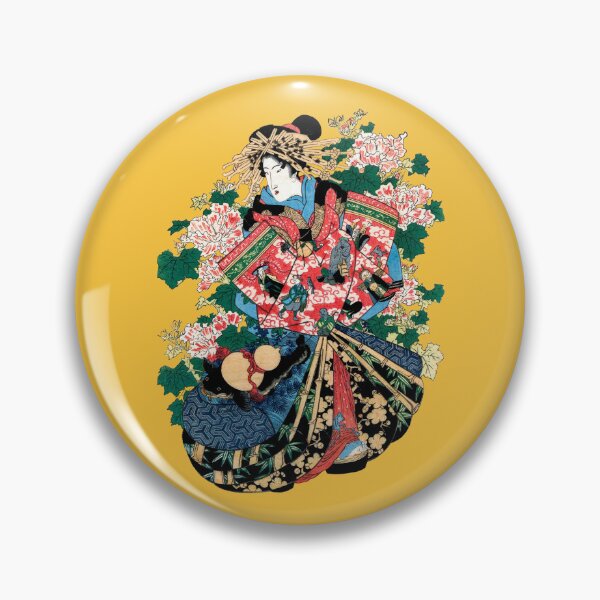 Item preview, Geisha In Elaborate Kimono Surrounded By Floral Motifs And Wooden Fans In Vibrant Art Style designed and sold by portokalis.