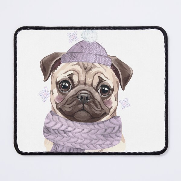Artikelvorschau, Winter Pug Illustration – Cute Pug in Lavender Hat & Scarf – Cozy Dog Art entworfen und verkauft von MitMopsundHerz Rosinchens_Welt.