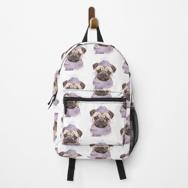 Item preview, Winter Pug Illustration – Cute Pug in Lavender Hat & Scarf – Cozy Dog Art designed and sold by MitMopsundHerz Rosinchens_Welt.