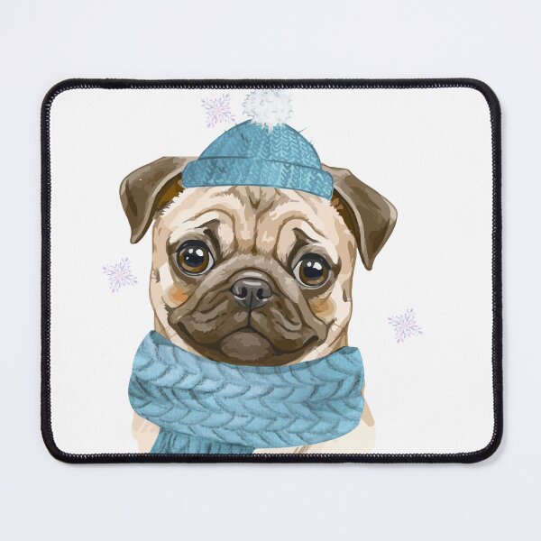 Artikelvorschau, Winter Pug Illustration – Cute Pug in Turquoise Hat & Scarf – Cozy Dog Art entworfen und verkauft von MitMopsundHerz Rosinchens_Welt.