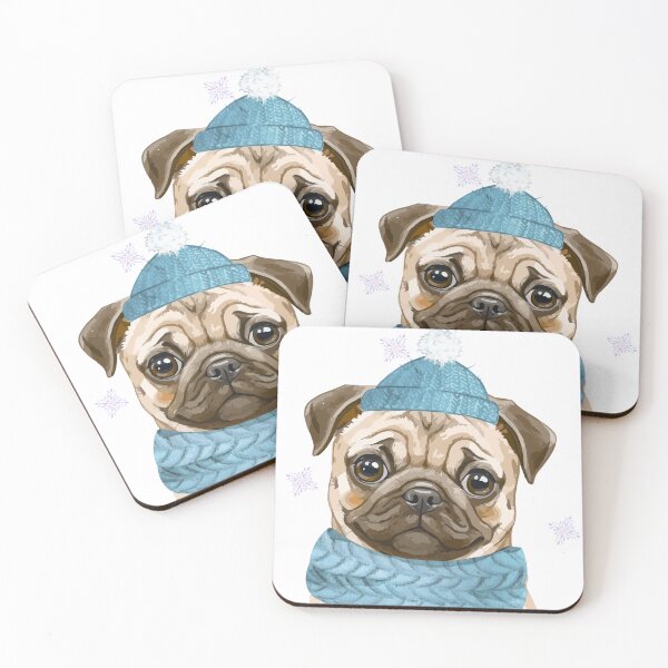Item preview,  Winter Pug Illustration – Cute Pug in Turquoise Hat & Scarf – Cozy Dog Art designed and sold by MitMopsundHerz Rosinchens_Welt.