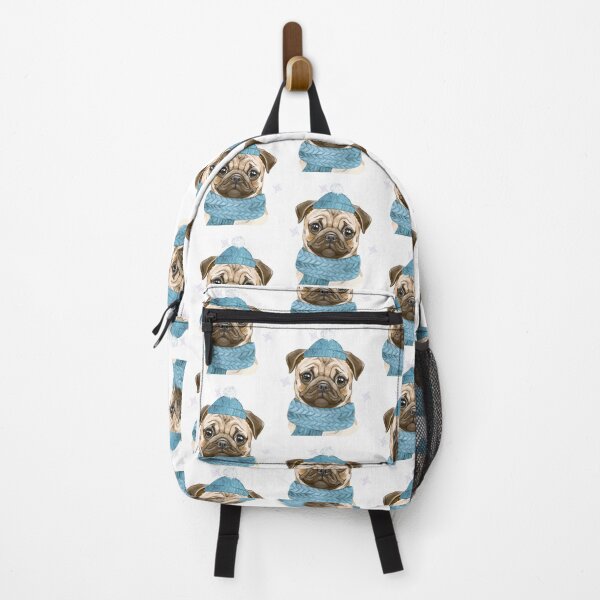 Item preview, Winter Pug Illustration – Cute Pug in Turquoise Hat & Scarf – Cozy Dog Art designed and sold by MitMopsundHerz Rosinchens_Welt.