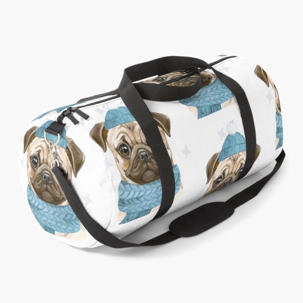 Artikelvorschau, Winter Pug Illustration – Cute Pug in Turquoise Hat & Scarf – Cozy Dog Art entworfen und verkauft von MitMopsundHerz Rosinchens_Welt.