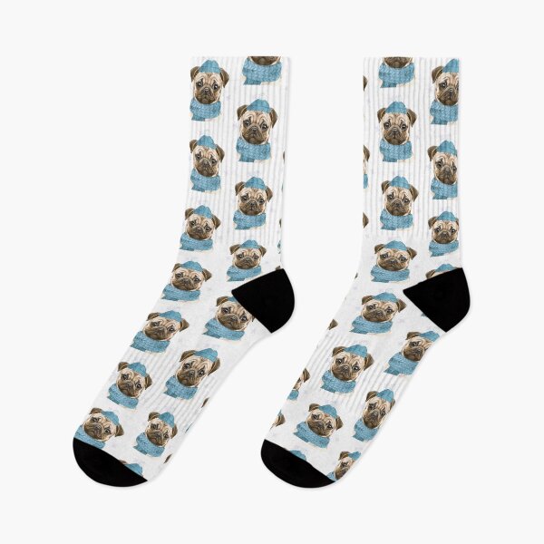 Item preview,  Winter Pug Illustration – Cute Pug in Turquoise Hat & Scarf – Cozy Dog Art designed and sold by MitMopsundHerz Rosinchens_Welt.