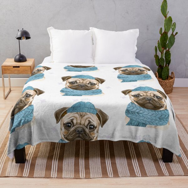 Item preview, Winter Pug Illustration – Cute Pug in Turquoise Hat & Scarf – Cozy Dog Art designed and sold by MitMopsundHerz Rosinchens_Welt.