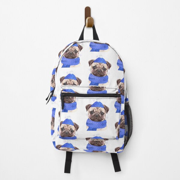 Item preview, Winter Pug Illustration – Cute Pug in Blue Hat & Scarf – Cozy Dog Art designed and sold by MitMopsundHerz Rosinchens_Welt.