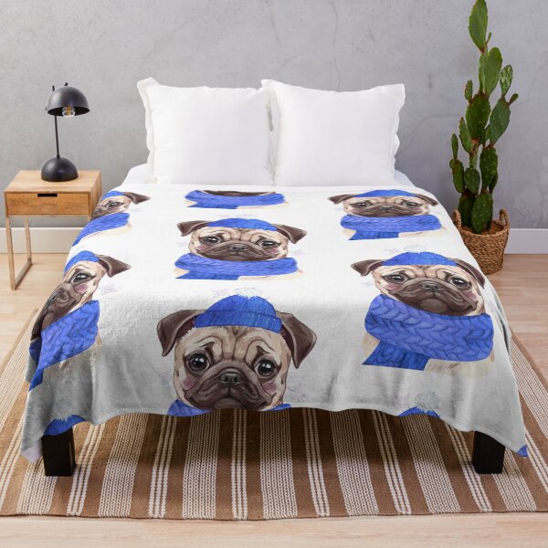 Item preview, Winter Pug Illustration – Cute Pug in Blue Hat & Scarf – Cozy Dog Art designed and sold by MitMopsundHerz Rosinchens_Welt.