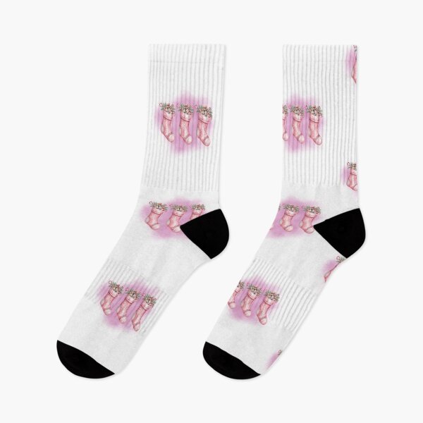 Item preview, Pink Christmas Stockings Filled with Gifts – Holiday Illustration designed and sold by iamKRUK.
