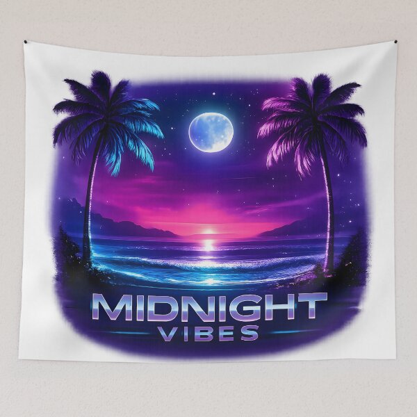 Item preview, Midnight Vibes — Neon Palm Trees Synthwave Beach Art designed and sold by SoulenCify.
