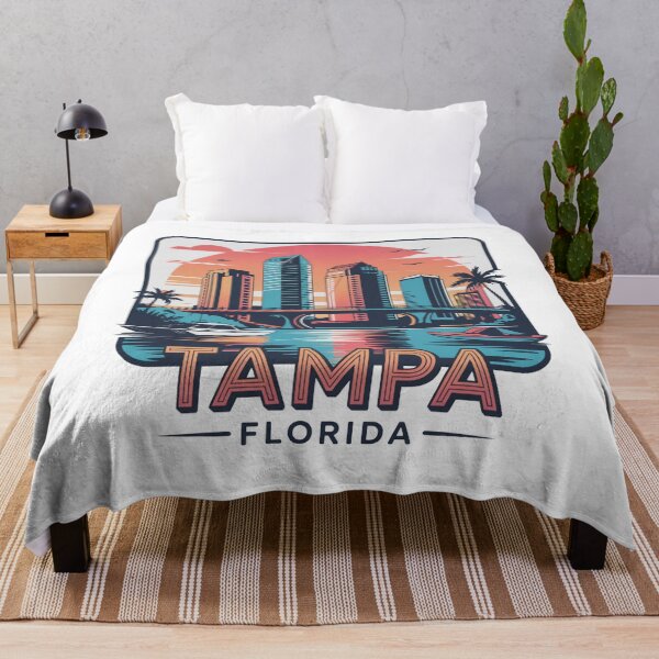 Item preview, Tampa Florida City Sunset - Retro Skyline, Bridge & Tropical Waterfront Illustration designed and sold by CircinusStore.