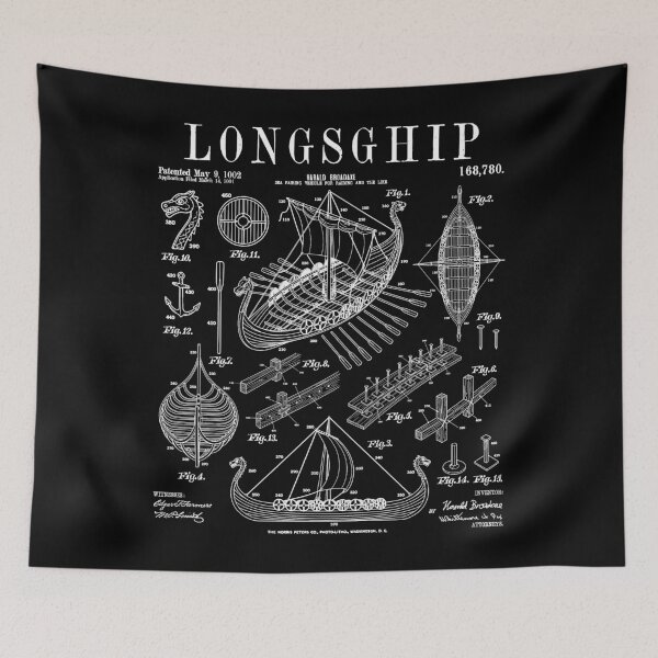 Artikelvorschau, Wikinger-Langschiff – Lustiges Vintage-Patent – Nordische Mythologie entworfen und verkauft von GrandeDuc.