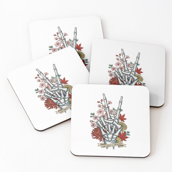 Item preview, "Good Energy Is Contagious" Japanese Ukiyo-e Skeleton Peace Sign – East Meets West Zen Art designed and sold by Luminari Creations.