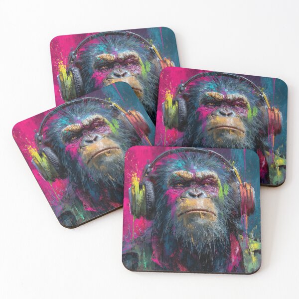 Item preview, Stylish Dj Monkey Thinker Brutal With Headphones Art designed and sold by GrinGalore.