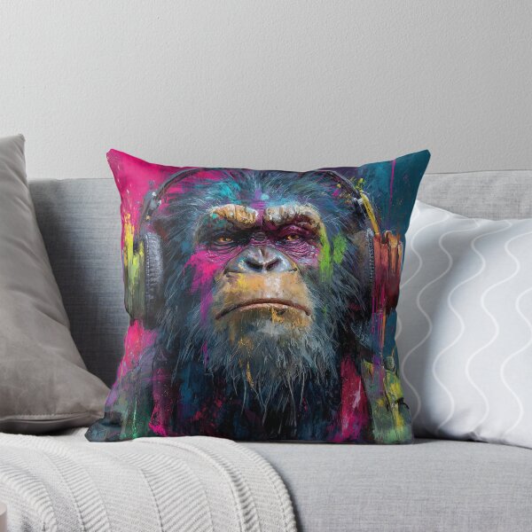 Item preview, Stylish Dj Monkey Thinker Brutal With Headphones Art designed and sold by GrinGalore.