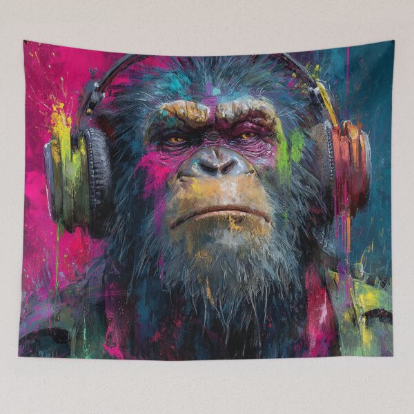 Item preview, Stylish Dj Monkey Thinker Brutal With Headphones Art designed and sold by GrinGalore.