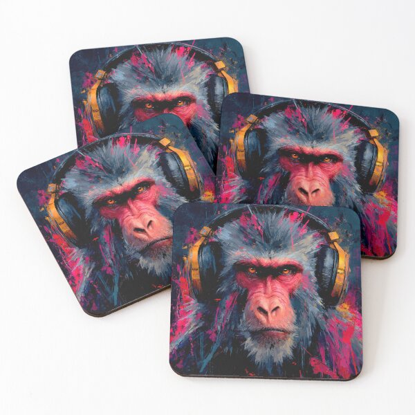 Item preview, Stylish Dj Monkey Thinker Baboon With Headphones Art designed and sold by GrinGalore.