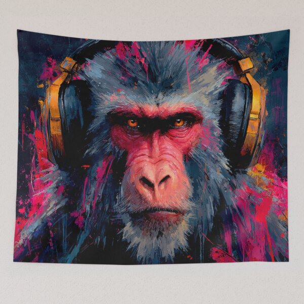 Item preview, Stylish Dj Monkey Thinker Baboon With Headphones Art designed and sold by GrinGalore.