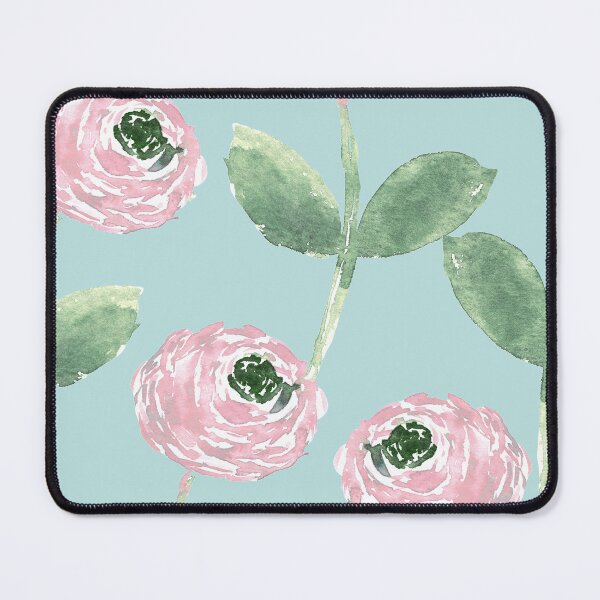 Item preview, Soft Pink Watercolor Ranunculus – Sage Green Floral on Light Blue designed and sold by aneladesigns.
