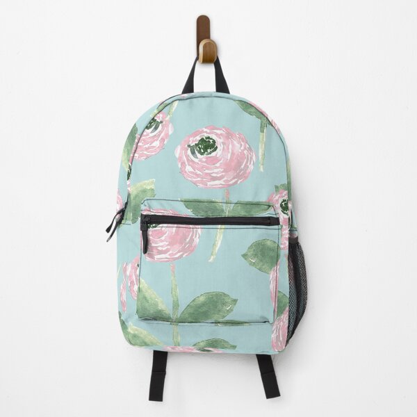 Item preview, Soft Pink Watercolor Ranunculus – Sage Green Floral on Light Blue designed and sold by aneladesigns.