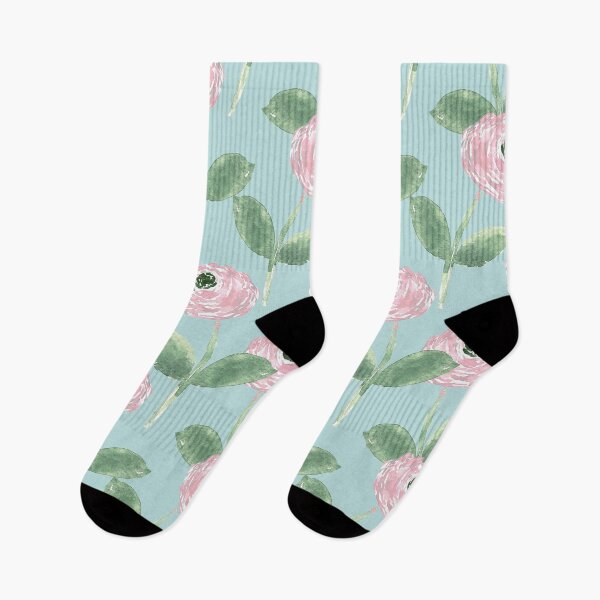 Item preview, Soft Pink Watercolor Ranunculus – Sage Green Floral on Light Blue designed and sold by aneladesigns.