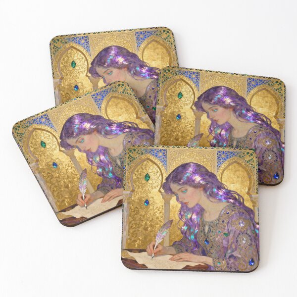 Item preview, Purple Haired Scribe Beautiful Art Nouveau Gustav Klimt stylish art designed and sold by Vintage Designs +.