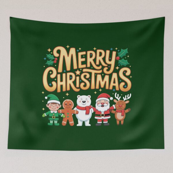 Item preview, Cute Merry Christmas Cartoon Characters – Santa, Reindeer, Elf, Polar Bear & Gingerbread Design designed and sold by PixelWest.