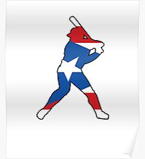 Puerto Rico Flag Baseball Player Poster