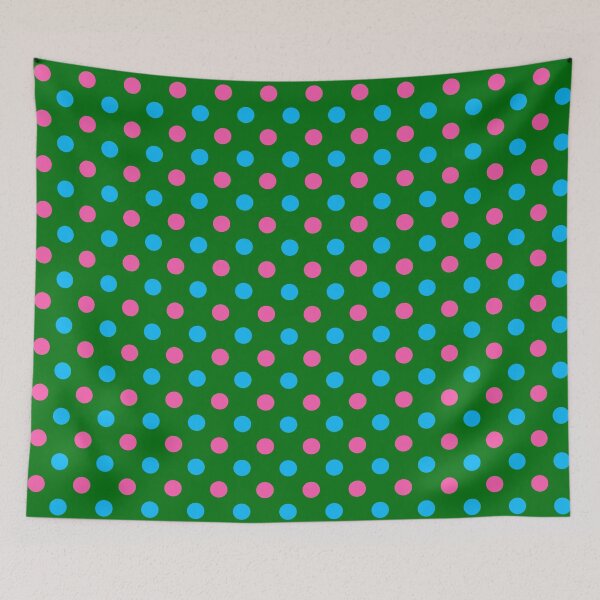 Item preview, Blue Pink Polka Dots On Green Background Design  designed and sold by PatternTitan.