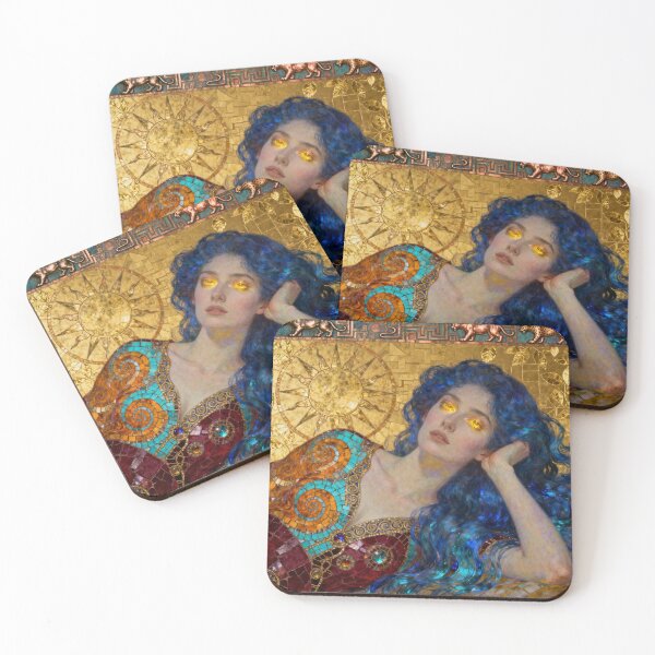 Item preview, Indigo Citrine Jaguar Goddess  Beautiful Art Nouveau Gustav Klimt stylish art designed and sold by Vintage Designs +.