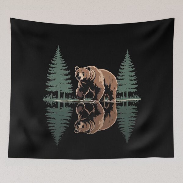 Item preview, Bear Walking Through Pine Forest with Reflected Tree Silhoue designed and sold by Libbysharts.