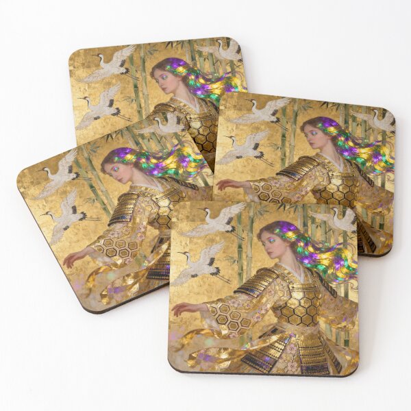 Item preview, Twirling Iridescent Samurai Woman beautiful Art Nouveau Gustav Klimt stylish art designed and sold by Vintage Designs +.