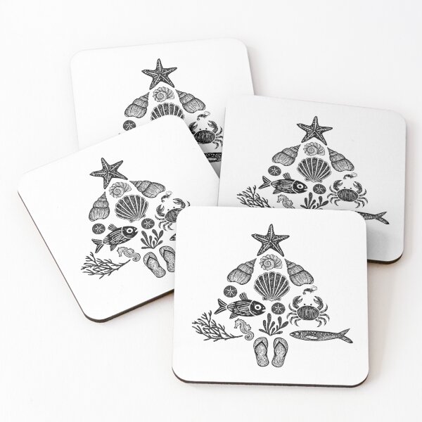 Item preview, Tis the SEAson - Beach Christmas Tree (blockprint style) designed and sold by YonderAndBeyond.