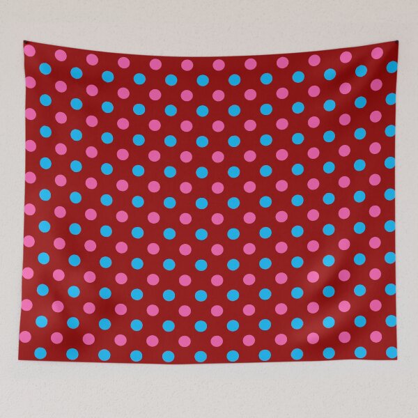 Item preview, Blue Pink Polka Dots On Red Background Design  designed and sold by PatternTitan.