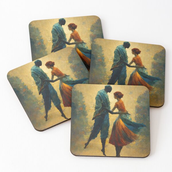 Item preview, Ethereal Dance – Romantic Floating Couple Painting in Warm Golden Tones designed and sold by Trend Pixel Co..