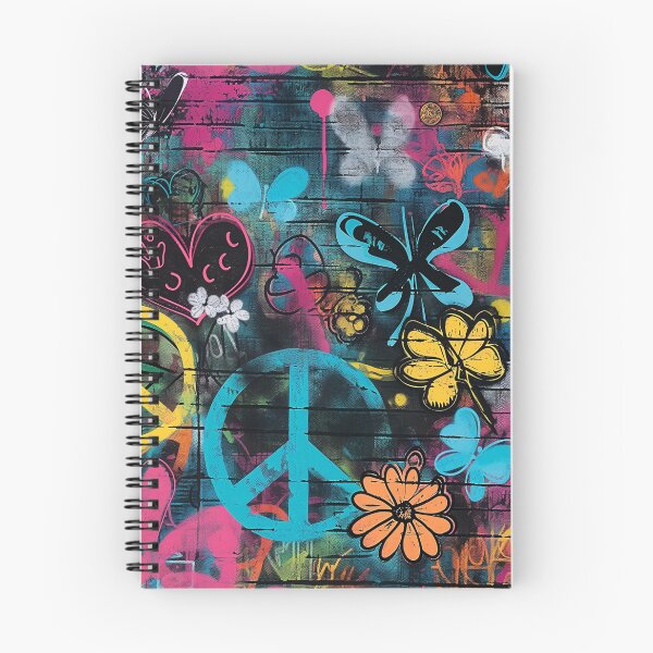 Artikelvorschau, Bunte Schmetterlings-Graffiti mit Friedenssymbol | Retro-Hippie-Street-Art-Design entworfen und verkauft von PixelExpressStudio.